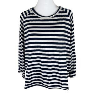 Amour Vert Blue White Striped Organic Cotton Pullover Minimalist Blouse Size XL